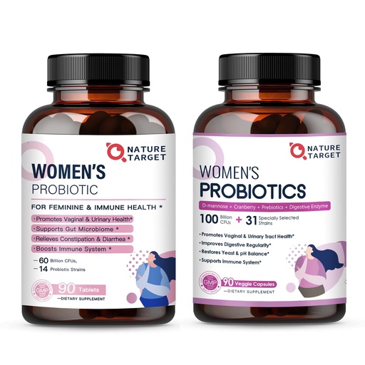 [BRSROBICDIPQAC3O] NATURE TARGET Women's Probiotics & Prebiotics, Cranberry & D-Mannose, 50-Billion-CFUs, Organic Probiotics for Digestive Health/Gut Health/Immune Booster/Weight Management