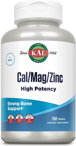 [BRSWIYQPO4PWYH3A] KAL Cal/Mag/Zinc → 1000mg Calcium, 400mg 镁和 15mg 锌 → Bone, 肌肉,心脏和免疫支持 → 250ct, 83 Serv.