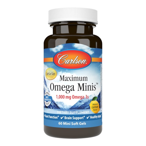 [BRSWGAT7OINBEFLU] Carlson - Maximum Omega Minis, 1000 mg Omega-3s, Heart Function, Brain Support & Healthy Aging, Lemon, 60 Mini Softgels