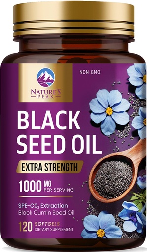 [BRSRA2Y6BMNWOC37] Black Seed Oil Capsules 1000mg Per Serving - Best Cumin Seed Oil - Pure Nigella Sativa Black Seed Oil & Thymoquinone - Amazing Antioxidant for Skin Support Supplement - Bottled in USA - 120 Softgels