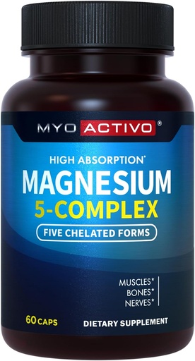 [BRSROFICBAMBAA3J] 5-in-1 Magnesium Complex - High Absorption - Chelated Magnesium Glycinate, Malate, Citrate, Taurate, & Aspartate for Nerves, Muscles, Bones | 60 Capsules | Magnesium Supplement