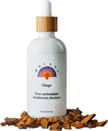 [BRSROCYQABYGMDY2] Rainbo - Chaga Mushroom Tincture - Dual Extract Mushroom Supplement - Immune Support, Cellular Support, Liquid Chaga Supplement, Vegan, Non GMO, 3.4 fl oz