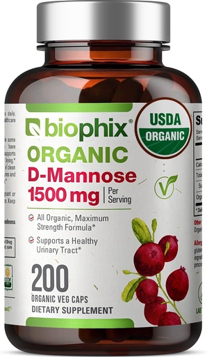 [BRSRMBT3PMPAEHL4] biophix D-Mannose USDA Organic 1500 mg 200 Veggie Caps - Supports a Healthy Bladder Urinary Tract, Non-GMO, Vegan-Friendly