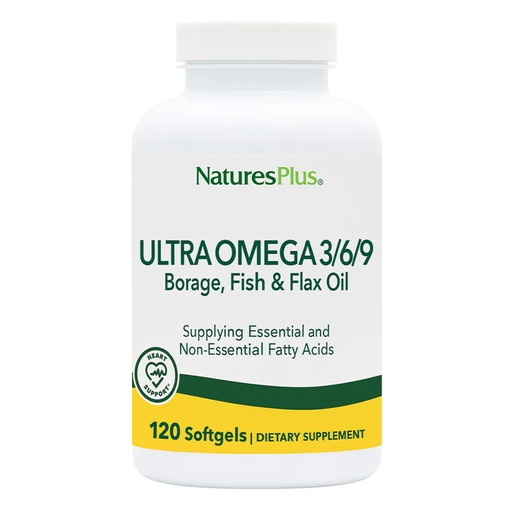 [BRSWIYQCBIJRQ2I3] NaturesPlus Ultra Omega 3 6 9 - 1200 mg, 120 Softgels - Borage Oil, Fish Oil, Flax Oil Supplement - Gluten-Free - 120 Servings