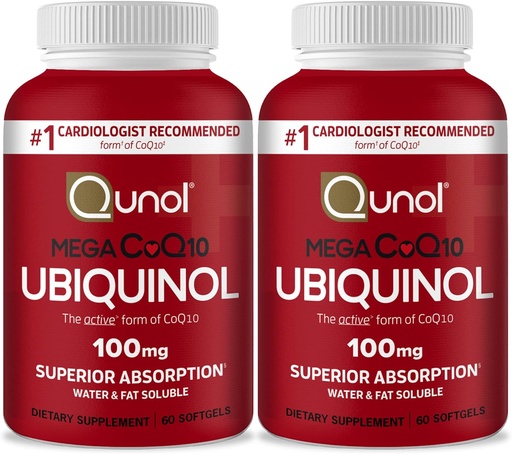 [BRSWGY37AAHQMF3H] Qunol Mega Ubiquinol Coq10 100mg, Superior Absorption, Patented Water and Fat Soluble Natural Supplement Form Coenzyme Q10, Antioxidant for Heart Health, 60 Softgel, Pack 2