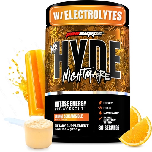 [BRSRA2QOAEOQA3I6] PROSUPPS Mr. Hyde Nightmare Pre Workout Powder with Caffeine & Beta Alanine - 강렬한 에너지, 정신 초점 및 성능을위한 Preworkout - 체육관 및 피트니스 보충제 (오렌지 크림, 30 서빙)