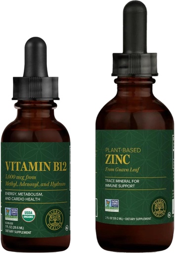 [BRSRA2YCCMNGA3A7] Global Healing Center - Vitamin B12 and Organic Zinc Liquid Supplement Kit - Long-Lasting Energy, Immune System Boost, Hormone Balance