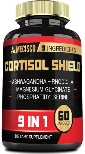 [BRSRAEL4AF4BE23V] 9in1 Cortisol Shield - Ashwagandha & Magnesium Glycinate, Rhoddiola, Fosfatidylserine, L-Theanine, Licorice Root, St. John 's Wort, Lions Mane - Mind & Mood, Restful Night Support - 60 Kapsle
