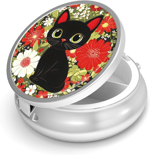 [BRSRAAITCF5BQFDK] Pill Box-3 Compartment Small Pill Case for Purse & Pocket Mini Metal Pill Holder Travel Pill Container to Hold Supplements Vitamins BPA-Free (Cute Cat)