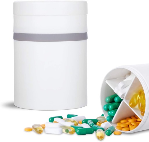 [BRSWGAAQA55R6AL2] Extra Large Supplement Organizer e custodia per pillole portatile con 8 scomparti Dispenser di medicina di livello doppio Gli organizzatori di vitamine mensili Bottiglia di pillole, Bianco