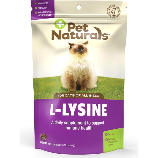 [BRSWIZAGAAHGAE3U] Pet Naturals Lysine for Cats, Chicken Flavor, 60 Chews - Immune and Respiratory Support for Cats - No Wheat or Corn - Vet Recommended