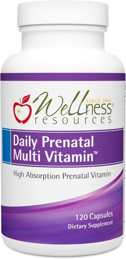 [BRSWGZAYCN6WCFLL] Wellness Resources Daily Prenatal Multi Vitamin - Methylated Folate Zinc Iron Bisglycinate Choline & Key Nutrients - Natural Prenatal Postnatal Postpartum Vitamins for Women - 120 Caps
