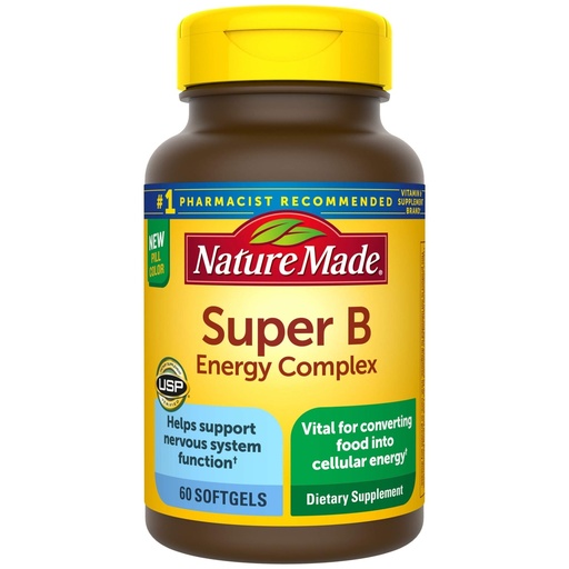 [BRSWICYECACBMFQZ] Nature Made Super B Energy Complex, Dietary Supplement for Nervous System Support, 60 Softgels, 60 Day Supply
