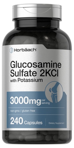[BRSW2CABPIHRA2TZ] Horbäach Glucosamine Sulfate 2KCI with Potassium | 3000mg | 240 Capsules | Non-GMO and Gluten Free Supplement