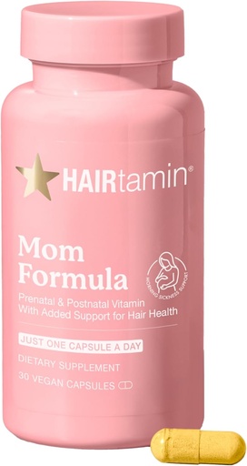 [BRSWGGAHCN5GY3TA] HAIRTamin MOM Vegan Prenatal & postnatalinis multivitaminų papildas & Plaukų vitaminas Nėštumas, pogimdyminis, Žindymo Probiotinės ne-a-Dienos Plaukų vitaminai su Biotinas, Cinkas, Geležis (30 Makai)