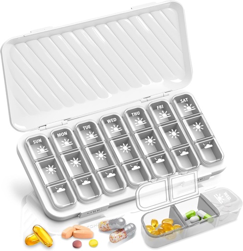 [BRSROFIEOIDWK2TX] GLODeals Weekly Pill Organizer - Velký 7 Day Medicine Organizátor, 3 krát denně, bílá