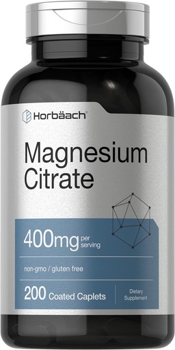 [BRSW22QRDJ5RY3DK] Horbäach Magnesium Citrate | 400mg | 200 Caplets | Vegetarian, Non-GMO, and Gluten Free Supplement