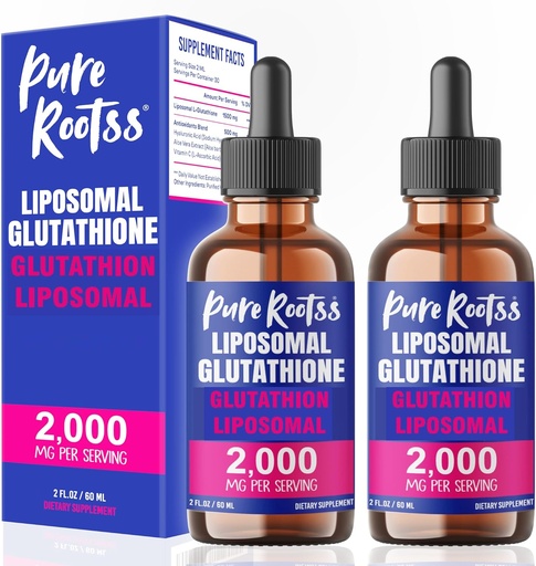 [BRSRA2QCB4BROFLA] Liposomal Glutathione Suplemento líquido (Pack of 2), 98% Absorción, con vitamina C, L- Glutathione, 2 Fl Oz por botella
