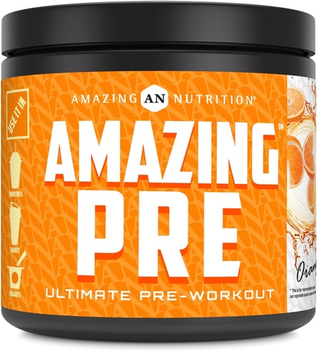 [BRSROCDQCIGWE2Y2] Amazing Nutrition Amazing PRE | Ultimate Pre-Workout Supplement | 30 Servings Powder | 2.5 Grams BCAA Per Serving (30 Servings, Natural Orange)