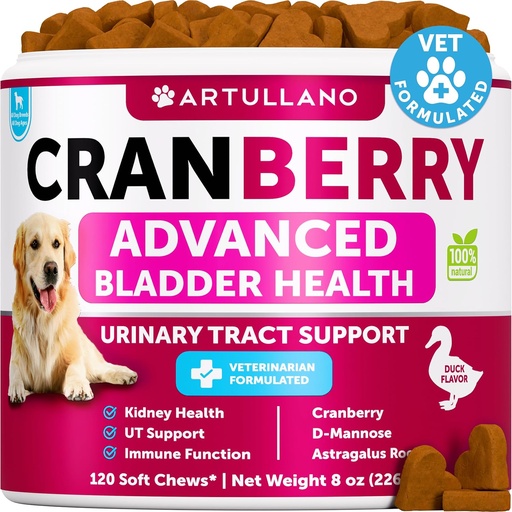 [BRSROYIHO4NQ23DK] Dog UTI Treatment - Cranberry Supplement & Bladder Control for Dogs - Urinary Tract Infection Incontinence Pill, Bladder Stones - UTI Medicine Treats - 120 Soft Chews for Kidney Support with Fish Oil