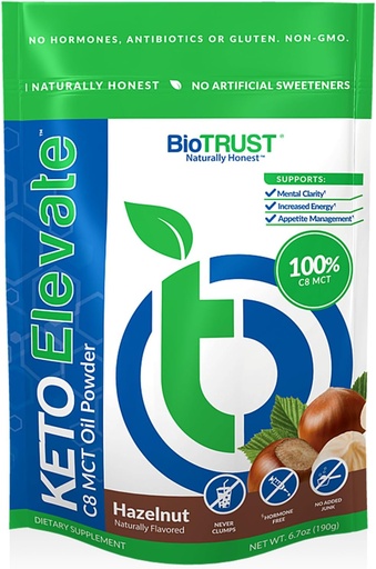 [BRSRMZQROEHQ2YLO] BioTrust Keto Elevate – C8 MCT Oil Powder – Ketogenic MCT Coffee Creamer, Keto Coffee Creamer – Clean Energy, Mental Focus & Clarity – 100% Caprylic Acid MCT Powder, Non-GMO (Hazelnut, 20 Servings)