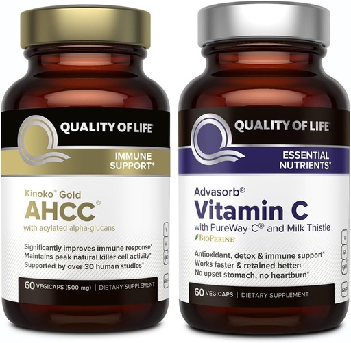 [BRSROBQ7BZ6WYFY4] Kwaliteit van leven AHCC Kinoko Gold en Advasorb Vitamine C - Immuun ondersteuning bundel