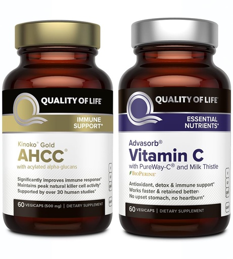 [BRSROBQ7BZ6WYFY4] Quality of Life AHCC Kinoko Gold and Advasorb Vitamin C - Immune Support Bundle