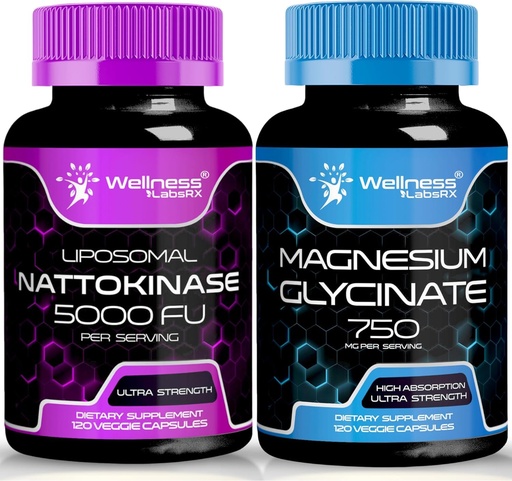 [BRSROCT3OANRQHIZ] Nattokinase Supplement Capsules - 5000 FU - Magnesium Glycinate Capsules 750 MG | Bundle