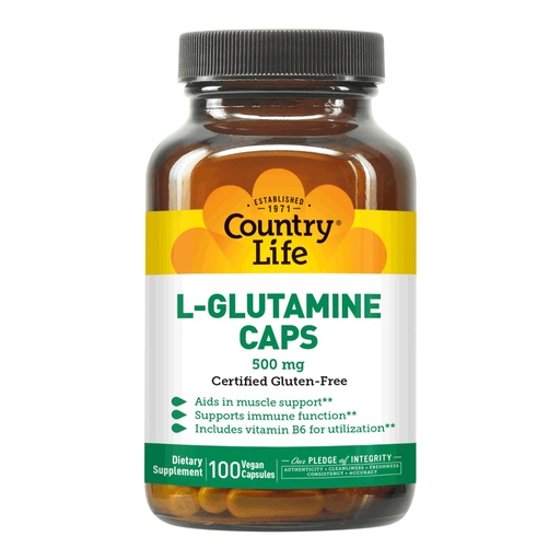 [BRSWIY3YOQJQC2T6] Country Life L-Glutamine 500 mg with B6 – Supports Muscle Recovery, Endurance & Athletic Performance – Vegan, Gluten-Free, Kosher Amino Acid Supplement – 100 Capsules