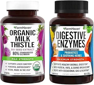[BRSWYBICOYARUDLJ] FarmHaven Digestive Enzymes with 18 Probiotics & Herbs Milk Thistle Capsules