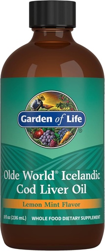[BRSWIYTYCUBAYADK] Garden of Life Olde World Icelandic Cod Liver Oil Liquid - Lemon Mint Flavor - 1000mg Omega 3 Fish Oil, Fatty Acids, EPA, DHA, Vitamina D ' A, CLO Supplements for Hearth Health, 47 Servings