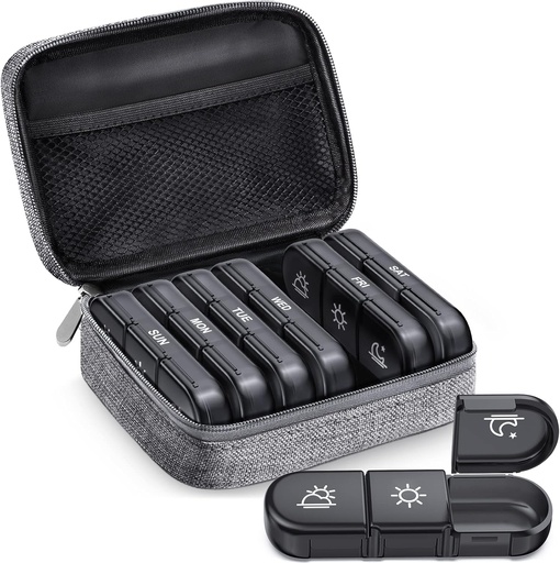 [BRSW2FQCAUGWAYAV] ZIKEE Large Weekly Pill Case Organizer 3 Times a Day, Portable Light Proof Canvas Bag Pill Box 7 Day to Protect Your Privacy and Store Medication, Vitamin, Fish Oil, Supplement (Grey)