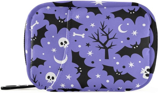 [BRSRMCTQOQAWGA3F] Halloween Bats Pill Box 7 Day Pill Case Travel Pill Organizer Bag with Zipper Portable Weekly Vitamin Medicine Supplement Holder Pouch Bag