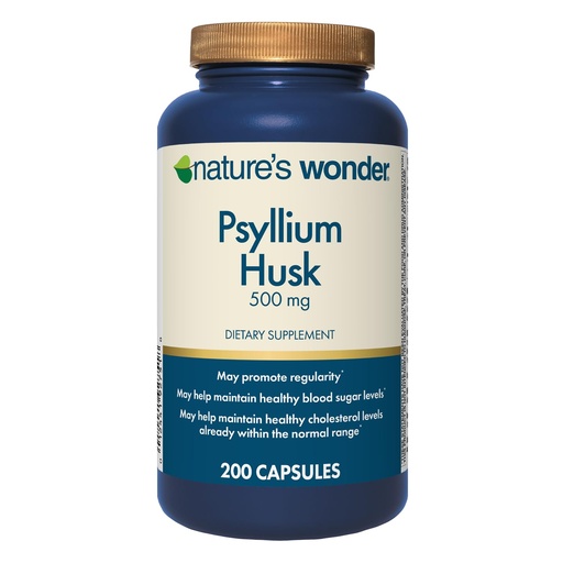 [BRSRAFTYCJ6RGYI3] Nature's Wonder Psyllium Husk 500 mg Capsules for Digestive Health, Plant-Based Fiber, 200 Count