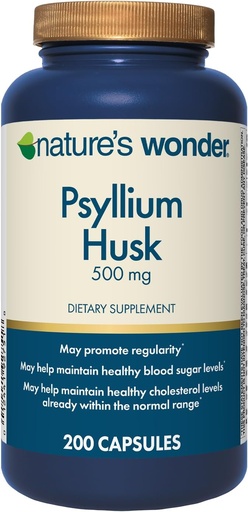 [BRSRAFTYCJ6RGYI3] Wonder Nature Psyllium Husk 500 mg Capsules pour la santé digestive, fibre végétale, 200 Compte