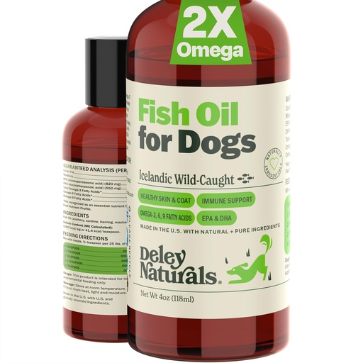 [BRSWGBABOQIRM2DZ] Deley Naturals Fish Oil for Dogs - Itch Relief for Dogs with Omega 3 6 9 for Skin, Joints, Heart and Brain Health - Icelandic Omega 3 Fish Oil for Dogs Skin Irritation - 4oz Omega Oil Made in USA