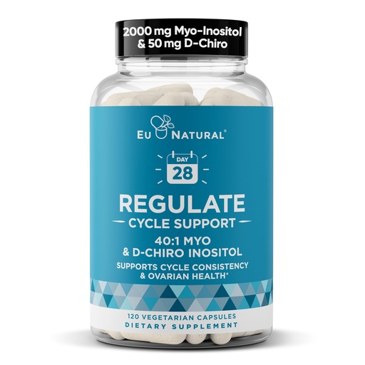 [BRSWY2Q3OEMW2E32] Regulate Cycle Support - Hormone Balance for Women at Optimal 40:1 Myo-Inositol 2000 mg & D-Chiro Inositol 50 mg - Supplement for Period Consistency, Menstrual & Ovulation Support - 120 Vegan Capsules