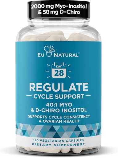 [BRSWY2Q3OEMW2E32] Soporte para ciclos regulados – Equilibrio hormonal para mujeres en el Optimal 40:1 Myo-Inositol 2000 mg " D-Chiro Inositol 50 mg – Suplemento para Consistencia Periodo, Soporte para menstruales y ovulación – 120 cápsulas veganos