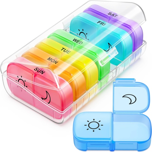 [BRSRMAD4AQMB63DL] FEATY Weekly Pill Organizer 2 Times a Day with Same-Side Large Opening for Easy Filling & Retrieving, Color Tracking 7 Day AM PM Pill Box with Large BPA Free Pill Case for Vitamins, Fish Oils (Clear)