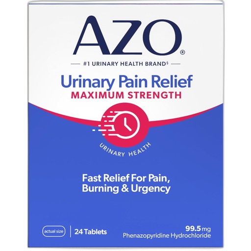 [BRSWIY3RCAHAY33E] AZO Urinary Pain Relief Maximum Strength, Fast relief of Uti Pain, Burning and Urgency, Targets Source of Pain, #1 Most Trusted Brand, 24 Count