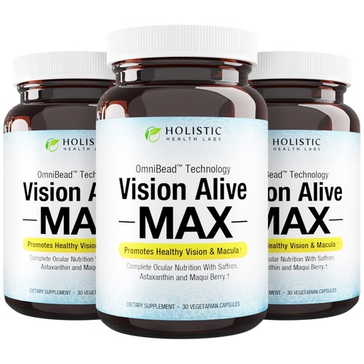 [BRSRMEAOAQGQ2FYU] Holistic Health Labs Vision Alive Max with 8 Natural Ingredients Lutemax® 2020, Bilberries, Blueberries, c3g from Black Currant, Maqui Berry, Saffron, and Astaxanthin (30 Count (Pack of 3))