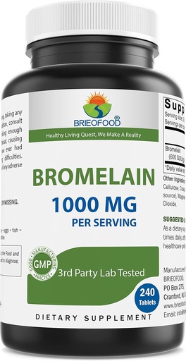 [BRSROYA6BB5GGCAZ] Brieofood Bromelain 1000 מ"ג עבור 240 טבליות - Proteolytic Digestive Enzyme - תמיכה בריאות בריאות, בריאות משותפת, תזונה תזונתית