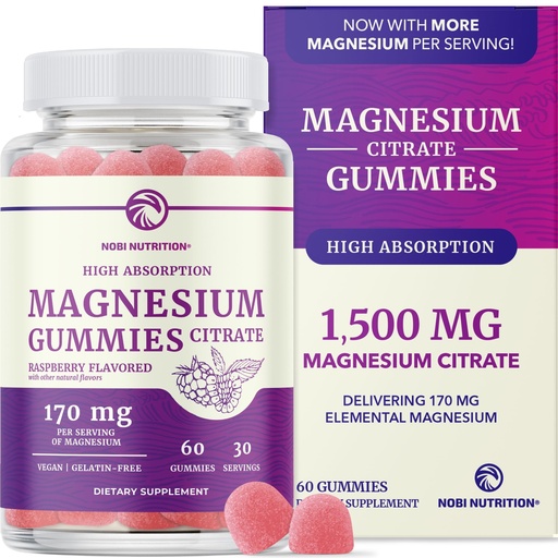 [BRSROGQTAUBWMF3F] Magnesium Citrate Gummies | Extra Strength for Calm, Relaxation & Digestion | High Absorption Magnesium Gummies for Adults | Vegan, Non-GMO | Raspberry Flavor Mag Gummy | 60 Ct, 1 Month Supply
