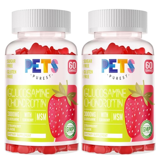 [BRSRAAQYA4AWGEI3] Pets Purest Glucosamine Chondroitin Gummies with MSM & Elderberry Extra Strength - Joint Support, Antioxidant Immune Support Supplement for Adults, Men & Women.(2 Pack) Strawberry