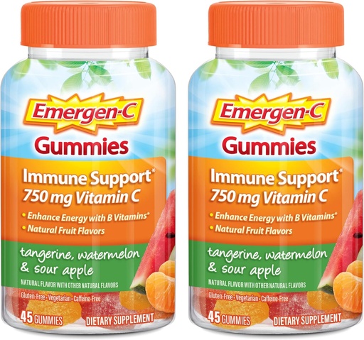 [BRSW2BIQAB4GY3L7] Emergen-C Vitamin C Gummies, Diyetsel Supplement for Immune Support, Tangerine, Watermelon ve Sour Apple Flavor - 45 Count x 2 (Pack of 2)
