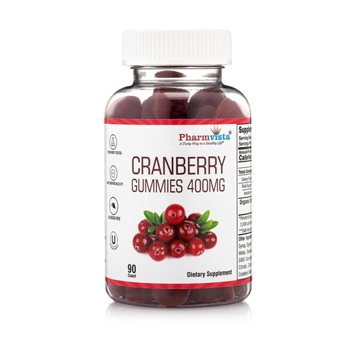 [BRSWGGT4OUOWYDI2] Pharmvista Cranberry Gummies for Kids & Adults 400mg-Gluten Free Allergen Free Nutrient Rich Vegan Supplement -Cranberry Chews-90 Count