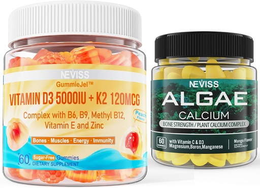 [BRSRAYYYCIIA4FD4] NEVISS D3 5000IU K2 Gummies + Marine Algae Calcium Gummies Bundle