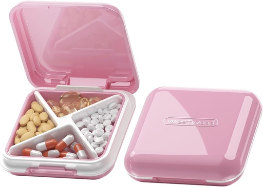 [BRSW2FAFO56AGCDA] DUBSTAR Small Pill Case, Cute Pill Box - Travel Daily Pill Organizer, Portable Pretty Pill Container for Purse Pocket, Compact Medicine Holder for Vitamins, Fish Oils, Supplements (Pink)