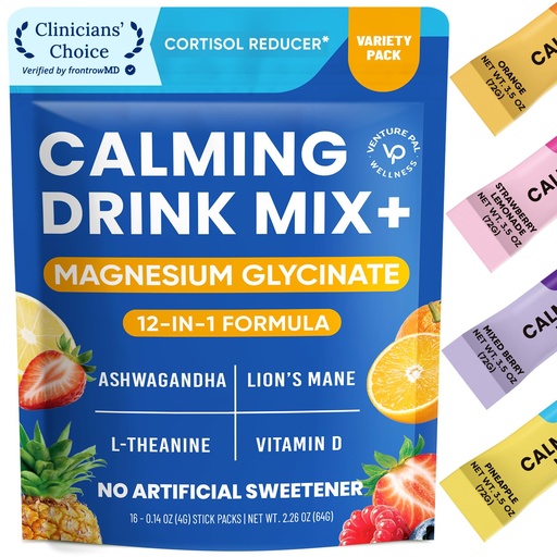 [BRSRAFIZDF5AKCTZ] Venture Pal Calm Drink Mix, 12-in-1 Cortisol Reducer and Sleep Aid with Magnesium Glycinate, Ashwagandha, L-Theanine,Vitamin D, Calm Magnesium Powder for Relax & Focus, No Sugar, Non GMO