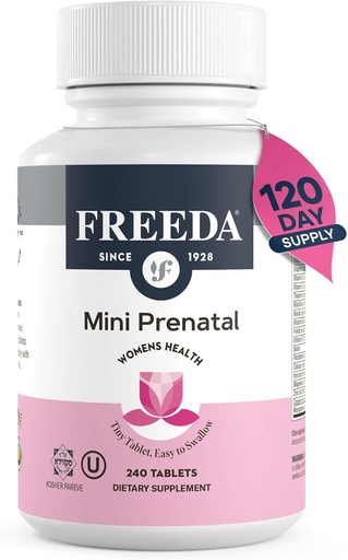 [BRSWIYYLAV6BSDQZ] FREEDA Mini Vitamina pré-natal - Kosher Pré-natal - Tiny Comprimidos fáceis de engolir - Vitaminas pré-natais com ferro, ácido fólico pré-natal/folato, vitamina D - Pré Natal Multivitamin para mulheres grávidas (240)